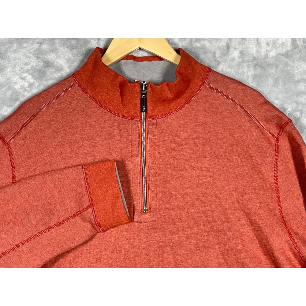 Tommy Bahama Mens Reversible Quarter Zip Pullover Orange Grey Cotton Tencel L